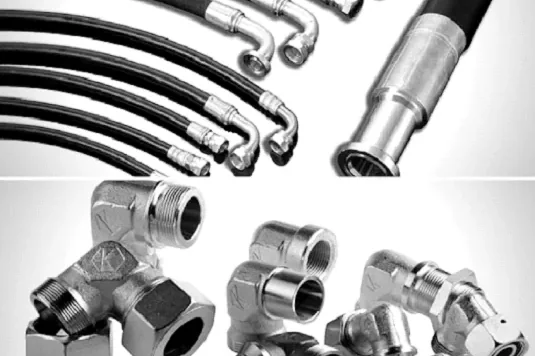 Assortment of hydraulic fittings and adapters.